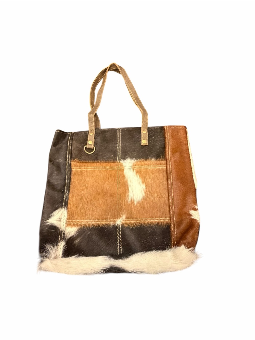 Myra Bag Cowhide Hair-On Pony Tote Bag Large Weekend Leather Brown Zip NWOT Boho